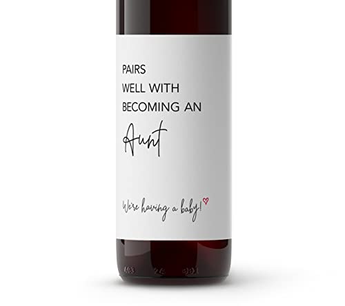 Pairs Well With Becoming an Aunt ● SET of 4 ● GENDER NEUTRAL Pregnancy Announcement Wine Labels, Baby Announcement Friends Sisters Label Pregnancy Reveal, Alternative Card Onesie (Minimalist)