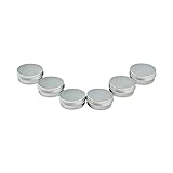 Houseables Aluminum Tin Jars, 2 Oz, 60 ML Gram Jar, 6 pcs, Cosmetic Sample Metal Tins Empty Container, Round Pot Screw Cap Lid, Small Ounce for Lip Balm, Salve, Make Up, Eye Shadow, Powder (6 PCS)
