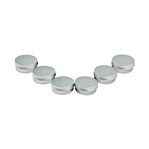 Houseables Aluminum Tin Jars, 2 Oz, 60 ML Gram Jar, 6 pcs, Cosmetic Sample Metal Tins Empty Container, Round Pot Screw Cap Lid, Small Ounce for Lip Balm, Salve, Make Up, Eye Shadow, Powder (6 PCS)