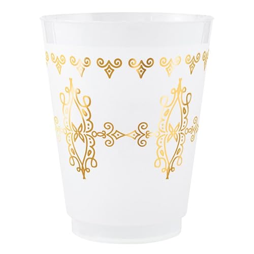 Santa Barbara Design Studio Party Cups 8-Count Reusable BPA-Free Plastic Cups, 16-Ounce, Gold Foil Moroccan