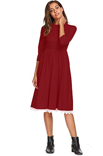 Women's Pockets Dress Casual Swing T-Shirt Dresses Burgundy,XL