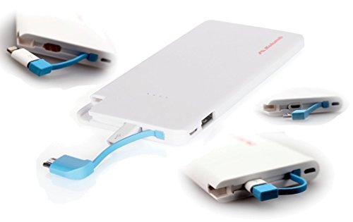 Ultra Portable Pocket Charger: One-for-All USB electronics design, External Mini Backup Battery Pack, basic Power Bank for Cell Phone iPhone Android HTC (5000mAh, White, with Lightning, Dual Output)