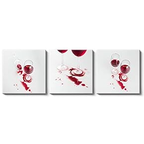 3 Piece Canvas Wall Art for Living Room Bedroom Home Artwork Paintings Red Wine Ready to Hang - 12"x12"x3 Panels