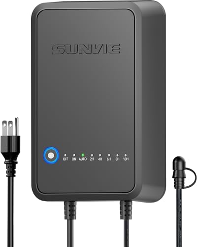 SUNVIE 100W Low Voltage Landscape Transformer Weatherproof Low Voltage Transformer with Photocell & Timer 120V AC to 12V DC Landscape Lighting Transformer for Outdoor Spotlights Path Lights Step Light