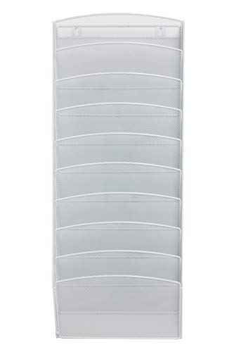 Klickpick Office 10 Sections Hanging Files Wall Mounted Metal Mesh Document File Organizer Magazine Holder Rack Organize Racks Multipurpose Use to Display Files, Magazine, Newspapers- White - Thumbnail 2
