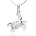 Chuvora 925 Sterling Silver White Mother of Pearl Shell Dangling Sea Turtle Pendant Necklace, 18 inches