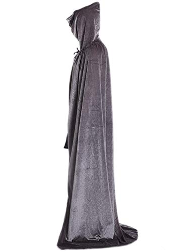 ALIZIWAY Hooded Cloak Full Long Velvet Cape for Halloween Cosplay Costume Cloak Gray 06HS - Thumbnail 3