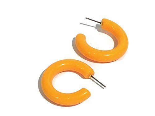 Orange Hoop Earrings | Vintage Lucite Tangerine Orange Tube Hoops - Thumbnail 3