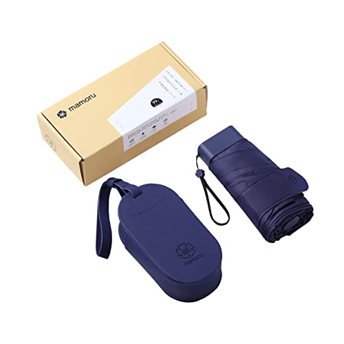mamoru Mini Folding Umbrella with U-Shaped Umbrella Case, Small Travel Compact Umbrella Waterproof and UV Proof (Dark Blue)
