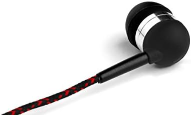 Tweedz Black and Red Earbuds with Microphone and Controls - Durable, Tangle-Free Earphones with 100% Braided Fabric Wrapped Cords and Noise Isolating Ear Buds