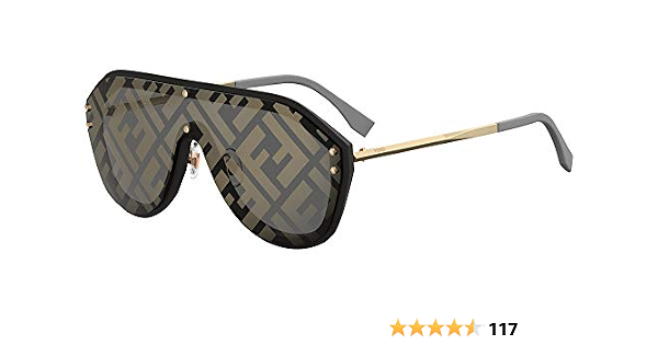 Amazon.com: Fendi Men FF M0039/G/S 2M2 7Y Black Gold Plastic Shield  Sunglasses Gold Fendi Print Mirror Lens, 99-1-145 : Clothing, Shoes \u0026  Jewelry