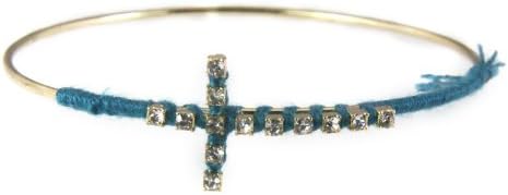 4030901 Cross Bangel Bracelet with Thread Woven Christian Fashion