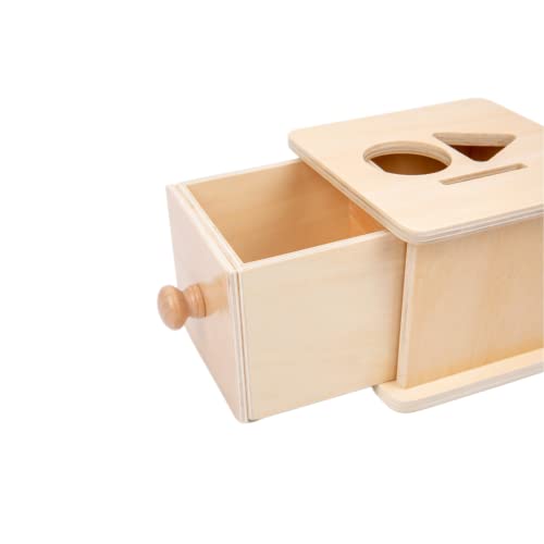 Adena Montessori Coin Box,3 in 1 Object Permanence Box Toys for 1 Year Old Baby Coins,Wooden Montessori Ball Drop Toys Developmental Toys for 6-12 Month Infant Toys,Triangle Ball Round Shapes