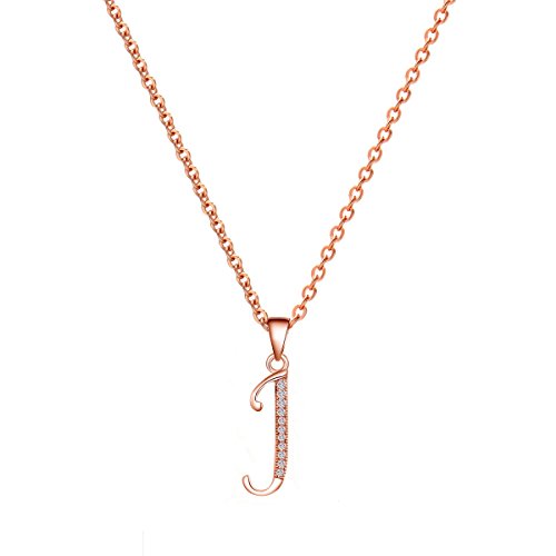 14K Rose Gold Plating Sterling Silver Initial Alphabet J Pendant Necklace 18"