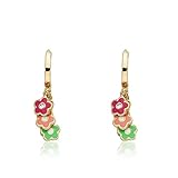 Little Miss Twin Stars 14k Gold-Plated Hoop Earring with Enamel Flower Cluster Dangle