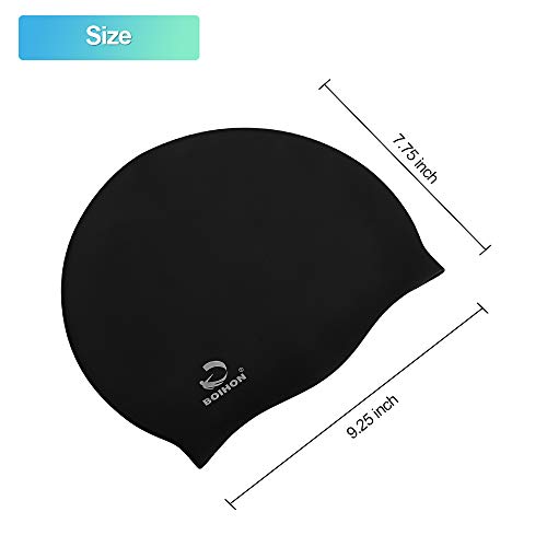 Pansonite Silicone Swim Cap-Adults Youths Men Women Inside Particle Bathing Cap for Long or Short Hair Waterproof Pool Caps with Grain Makes Your Hair Dry (Black) - Thumbnail 7