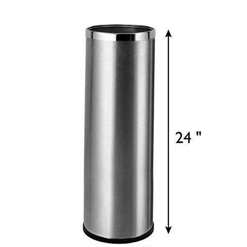 Bennett Umbrella Stand, Stainless Steel Round Style, w/Removable Inner Bucket 24" Tall, Entry Hallway Décor Home, Office Decoration Rack Holds Umbrellas Canes Walking Sticks Great Gift Idea