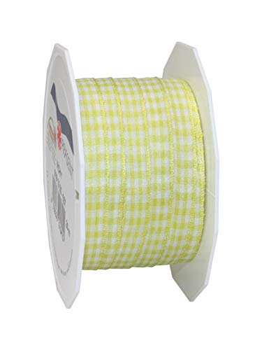 Praesent - Vichy Wired Ribbon Lime-White 10 mm Width, 20 m Length