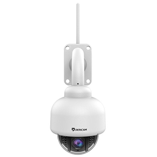 Dericam Wireless Security Camera System, Outdoor WiFi PTZ Camera, 1080P Full HD, 4x Optical Zoom, Pan/Tilt/Zoom, Night Vision, Pre-installed 32GB Memory Card, White