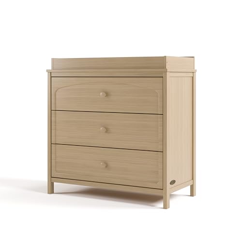 Graco Olivia 3 Drawer Changing Table Dresser (Driftwood) – GREENGUARD Gold Certified Baby Dresser with Changing Table Top, Includes Interlocking Drawer System