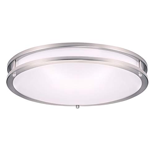 OSTWIN 18" Large Size LED Ceiling Light Fixture Flush Mount, Dimmable, Round 28 Watt (180W Repl.) 5000K Daylight, 1960 Lm, Nickel Finish with Acrylic Shade ETL and Energy Star Listed