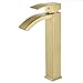 Wovier Matte Gold Waterfall Bathroom Sink Faucet with Supply Hose,Single Handle Single Hole Vessel Lavatory Faucet,Basin Mixer Tap Tall Body Commercial