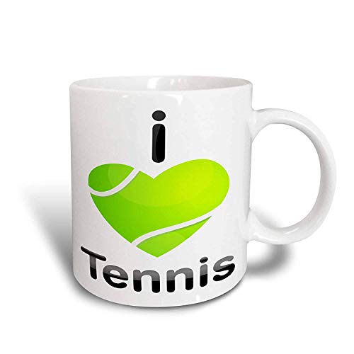 FiuFgyt I Love Tennis With A Green Heart Shaped Tennis Ball Cofee Mug Gifts for Mom Dad Inspirational Ceramic Mug Cups 11oz