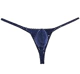 Men's Breath Hole Thong Bulge Pouch Bikini G-string Underwear T-back Male Micro T-back Thongs Dark Blue M
