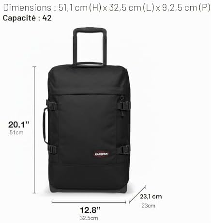 Tranverz S Valise Cabine 42L (51 x 32,5 x 24 cm), bagage à main à roulettes, léger et résistant, double compartiment, poignée télescopique & serrure TSA - BLACK