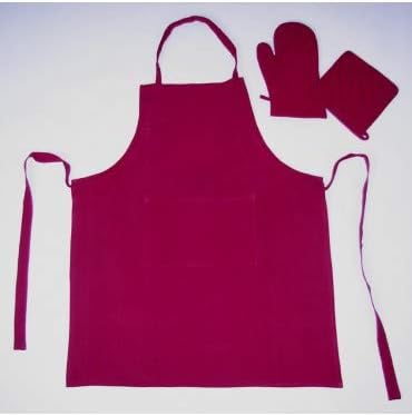 Set Apron Oven Glove and Potholder Smooth burgundy