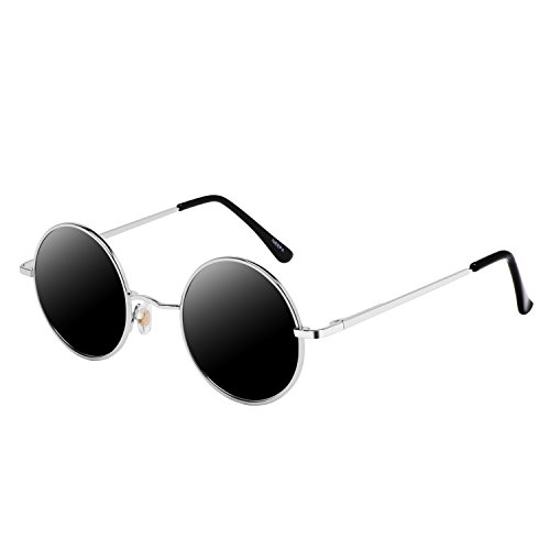 NIEEPA John Lennon Vintage Round Polarized Hippie Sunglasses Small Circle Sun Glasses (Grey Lens/Silver Frame)
