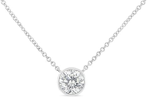 10K White, Yellow and Rose Gold Bezel-Set Diamond Solitaire Pendant Necklace (H-I Color, SI2-I1 Clarity) - Choice of Gold Color and Weight
