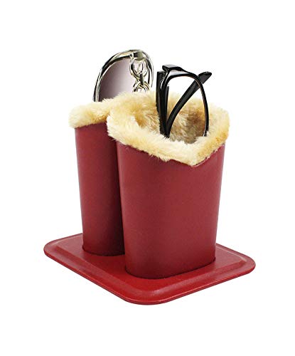 JAVOedge [2 in 1] Double Soft Plush Lining Eyeglass Stands holder Case For Desks Or Nightstands, Brown