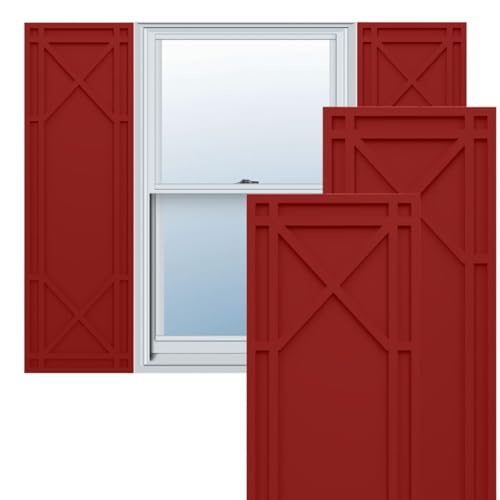 12"W x 71"H True Fit PVC Bungalow Fixed Mount Shutters, Fire Red (Per Pair - Ha…