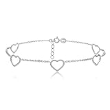 Hoops & Loops Sterling Silver Open Hearts Chain Anklet