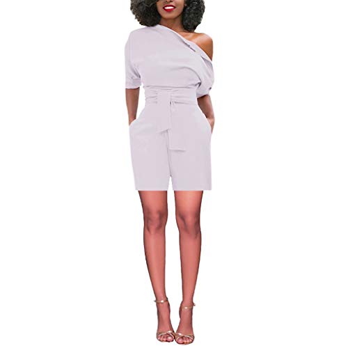 Gyoume Women Bodycon Jumpsuits Romper Cold Shoulder Shorts Pocket Jumpsuit Mini Overalls (White, XL)