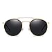 JIM HALO Small Polarized Round Sunglasses for Women Vintage Double Bridge Frame (Gold Frame/Polarized Grey Lens)