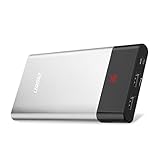 PISEN 10000mAh Portable Charger - Slim Power Bank with Digital Display Fast Charging Compatible for iPhones iPads Samsung Phones and Tablets (Silver)