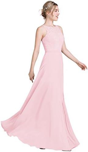 Loffy Women's Long Prom Dress Bridesmaid Dress Lace Chiffon Evening Gown Candy Pink Size 16