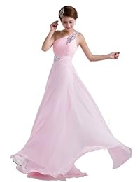 DLFASHION Vestido de gasa con cuentas para baile de graduación de un solo hombro