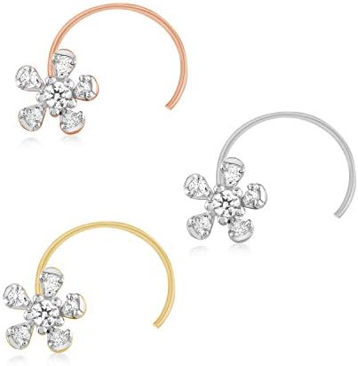 0.05ct Round Shape Genuine Real Natural Diamond 10k Solid Gold Floral Nose Ring Stud Pin for women