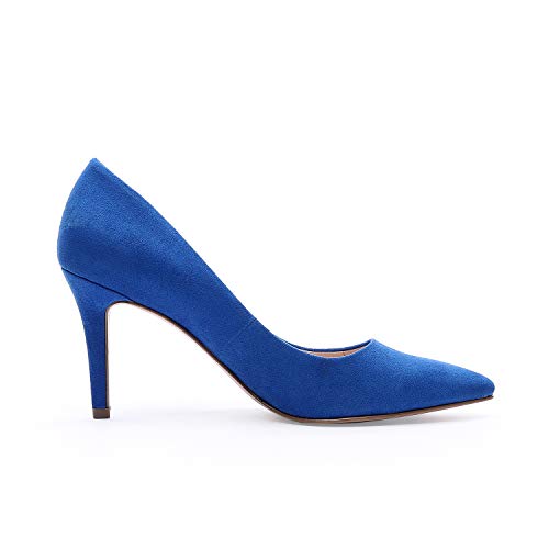 TIHOO Women's Classic Pointed Toe High Heel Dress Pumps Slip On Basic Shoes (8 M US, Blue)