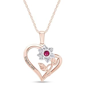 AFFY Personalized Two Tone Sunflower with Heart Pendant Necklace in 14k Rose Gold Over Sterling Silver
