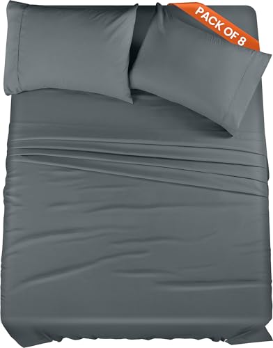 Utopia Bedding King Bed Sheets Set - Pack of 8 Sheet Sets - Perfect for Spa, Hotel, & Guest Bedroom - Brushed Microfiber - Shrinkage and Fade Resistant - Easy Care (Grey)