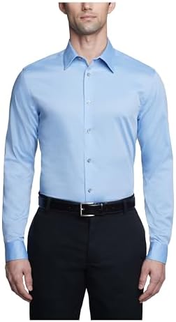 Calvin Klein Men's Slim Fit Non Iron Point Collar Dress Shirt Blue Size 18X34X35
