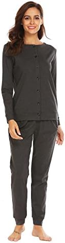 Opino Women's Round Neck Button Down Thermal Underwear Set Gray/S