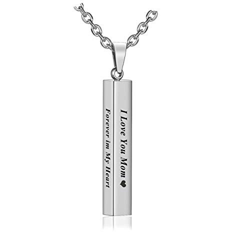 Jovivi Free Engraving - Personalized Custom Engraved Name Words Men Stainless Steel Bar Pendant Necklace w/Gift Box