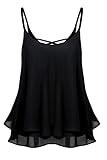 ACEVOG Women Sleeveless Strap Tank Top Chiffon Blouse Hollow Out Back Cami Vest