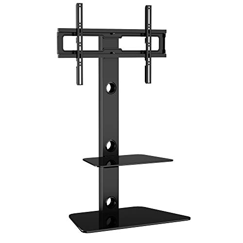 Bontec Meuble Tv Pied Orientable Avec 2 Étagères En Verre Trempé Pour 30-65 Pouces Led Oled Lcd Plasma écran Plat Incurvé En Hauteur Réglable Max. Vesa 600 X 400 Mm Jusqu'à 40 Kg