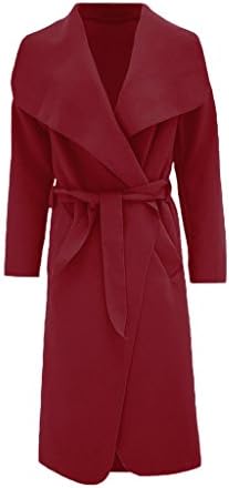 Hina Fashion Women Ladies Italian Waterfall Belted Long Sleeve Coat Jacket Top